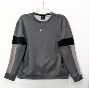 Women's Nike Therma Size XS Crewneck‎ Pullover Fleece Lined Pockets Grey Black